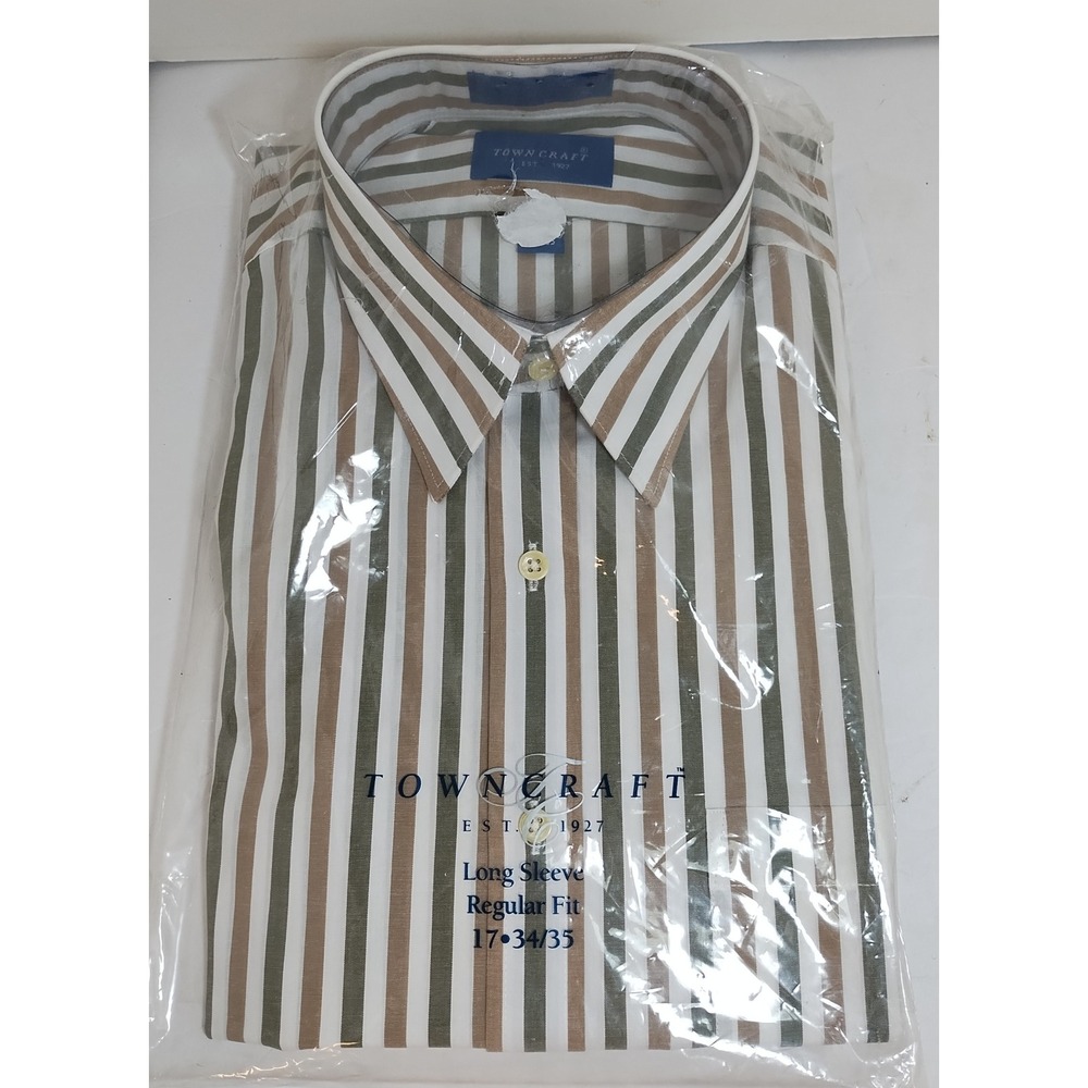 Vintage Towncraft Mens Striped Dress Shirt Long Sleeve Regular Fit 17 34/35 NEW‎